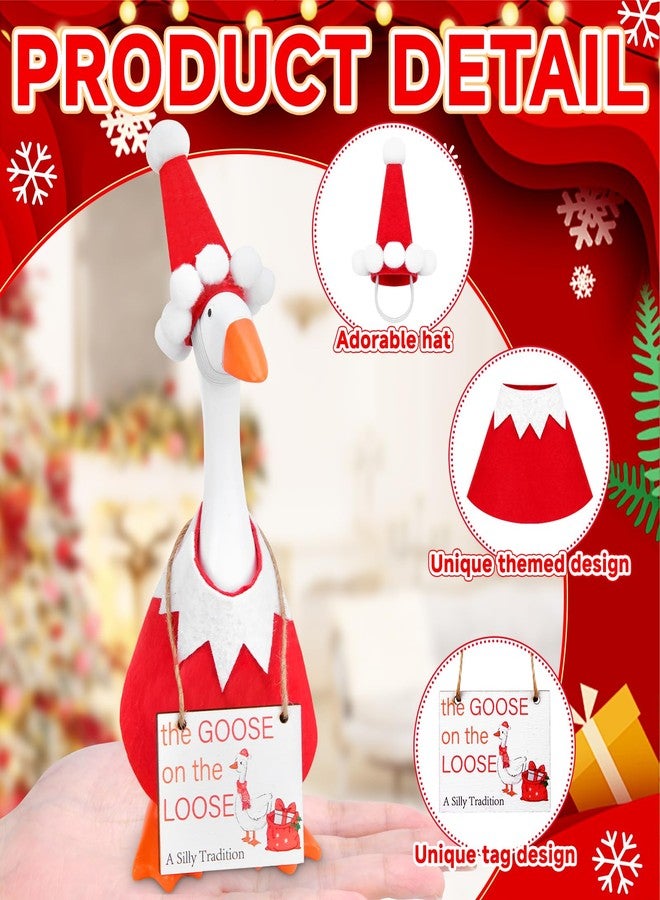 سيلفتك ملابس مكتبية على شكل أوزة من سيلف تيك مقاس 7 بوصات - زي سانتا كلوز صغير لعيد الميلاد، حامل مفاتيح مغناطيسي على شكل أوزة، ملابس لتزيين الطاولة (أحمر وأبيض) - Image 3